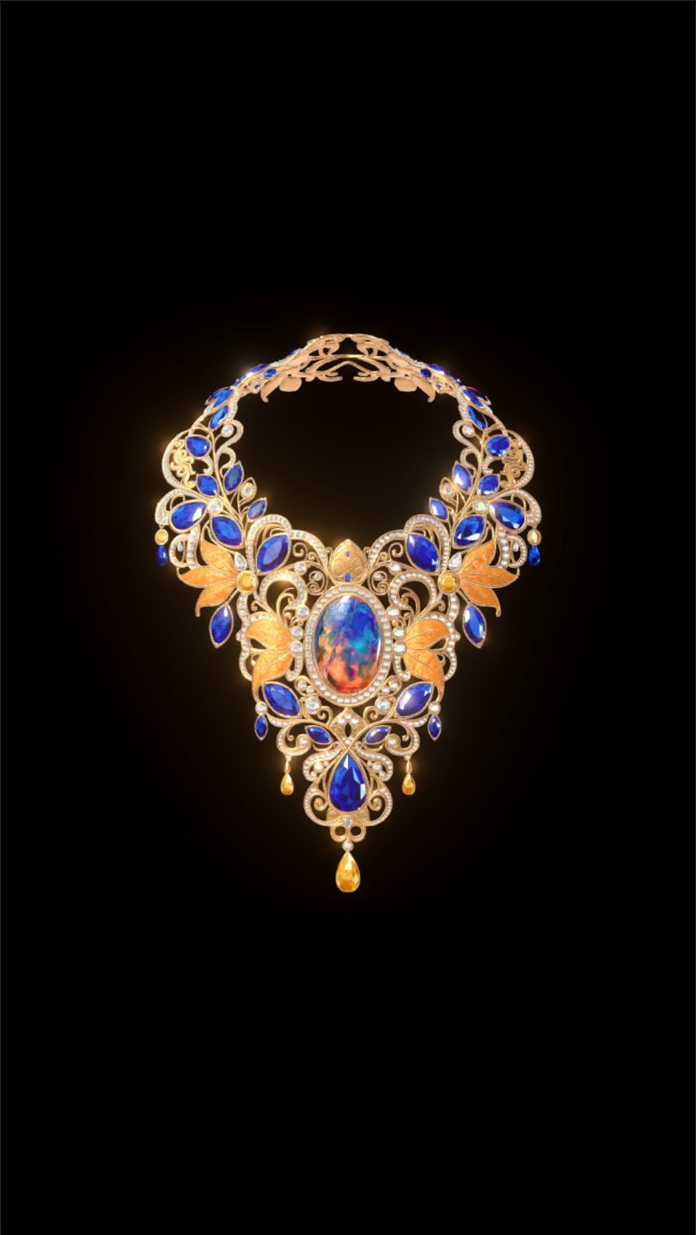 Ornate blue and gold necklace